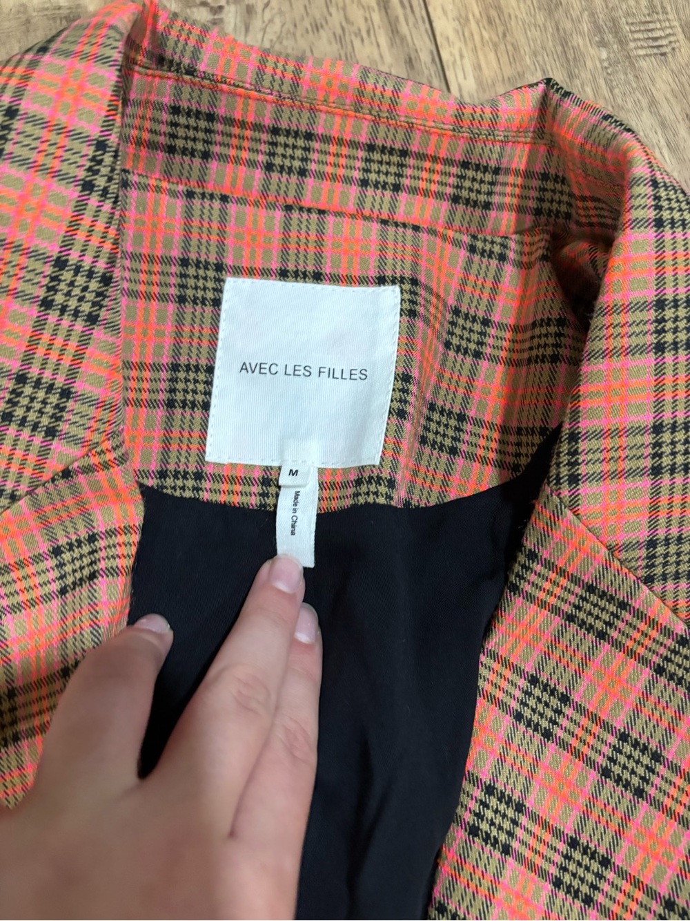 Avec Les Filles Orange and Green Plaid Single-Button Blazer - Picture 2 of 4